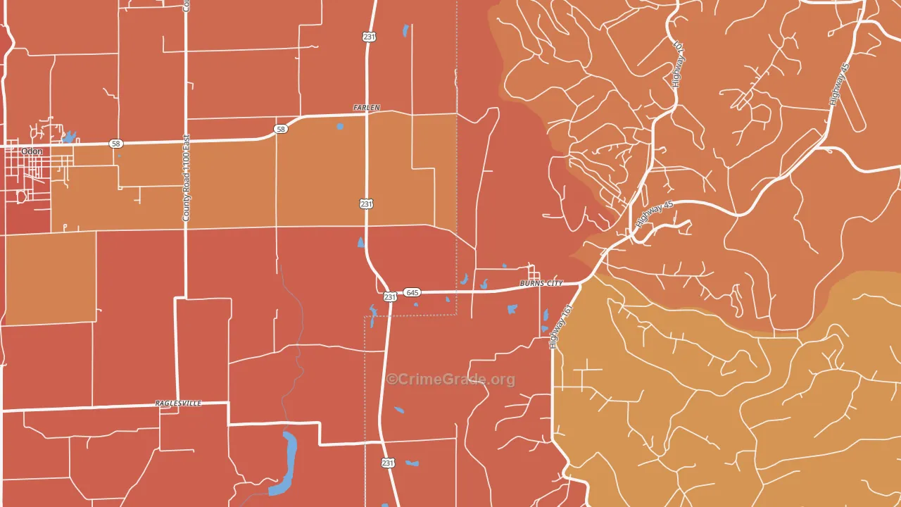Burns City, IN Map of Vandalism Rates