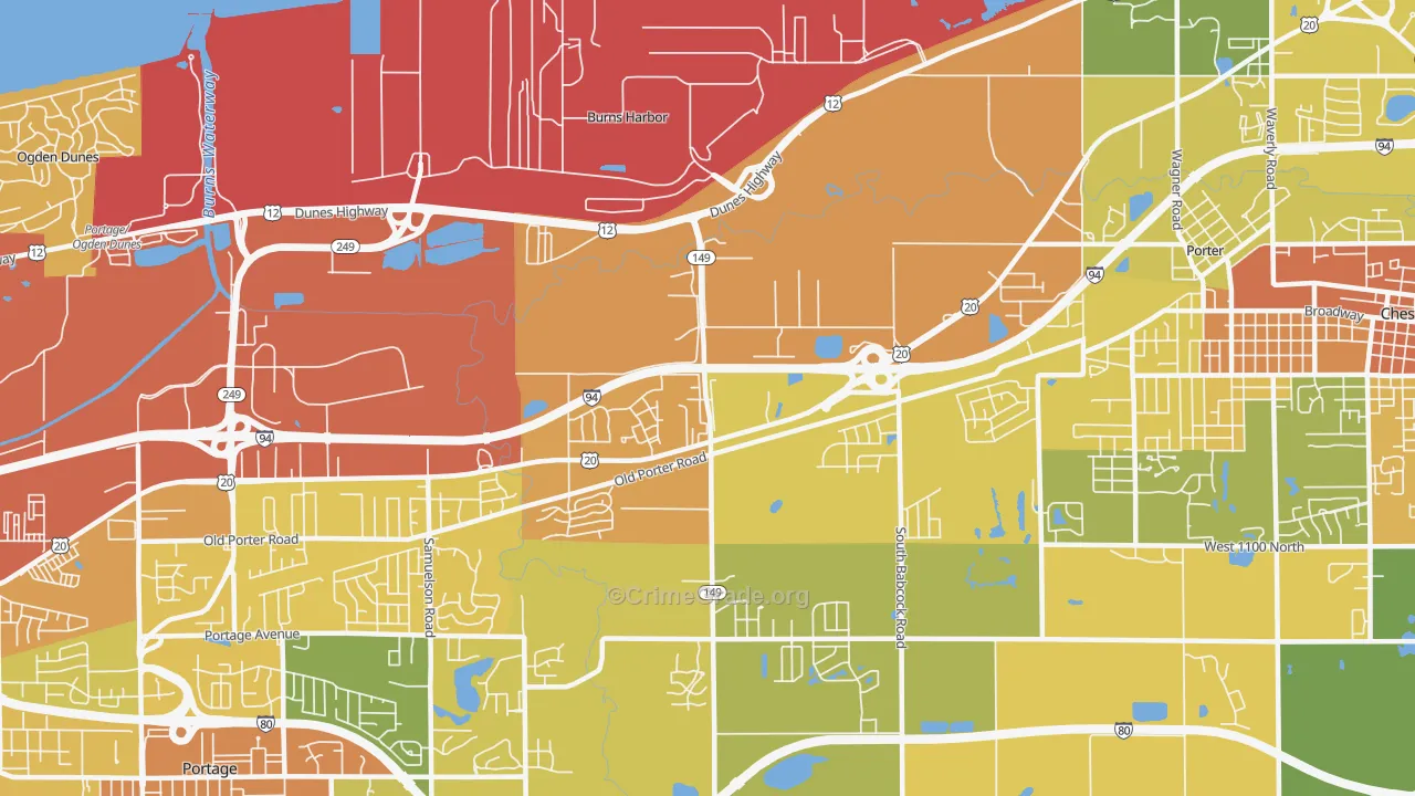 Burns Harbor, IN Map of Vandalism Rates