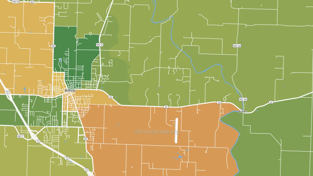 Burns, MO Map of Vandalism Rates