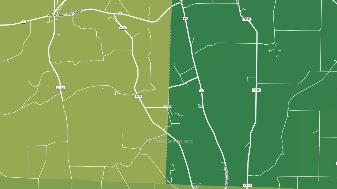 Burns, NY Map of Vandalism Rates