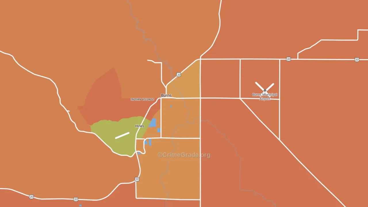 Burns, OR Map of Vandalism Rates