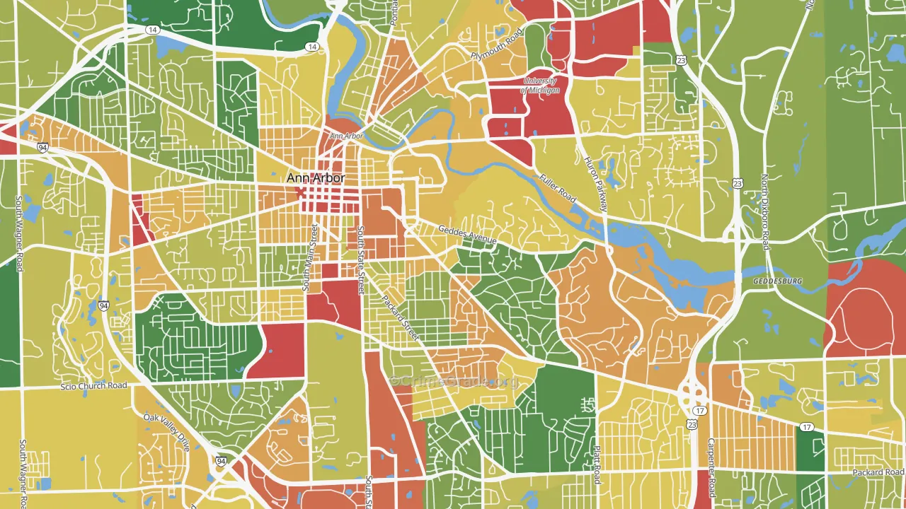 Burns Park, Ann Arbor, MI Map of Vandalism Rates