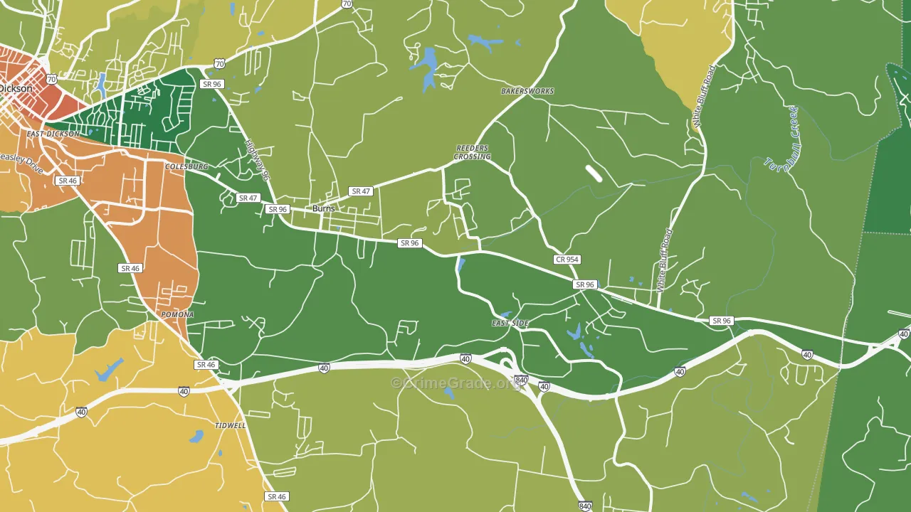 Burns, TN Map of Vandalism Rates