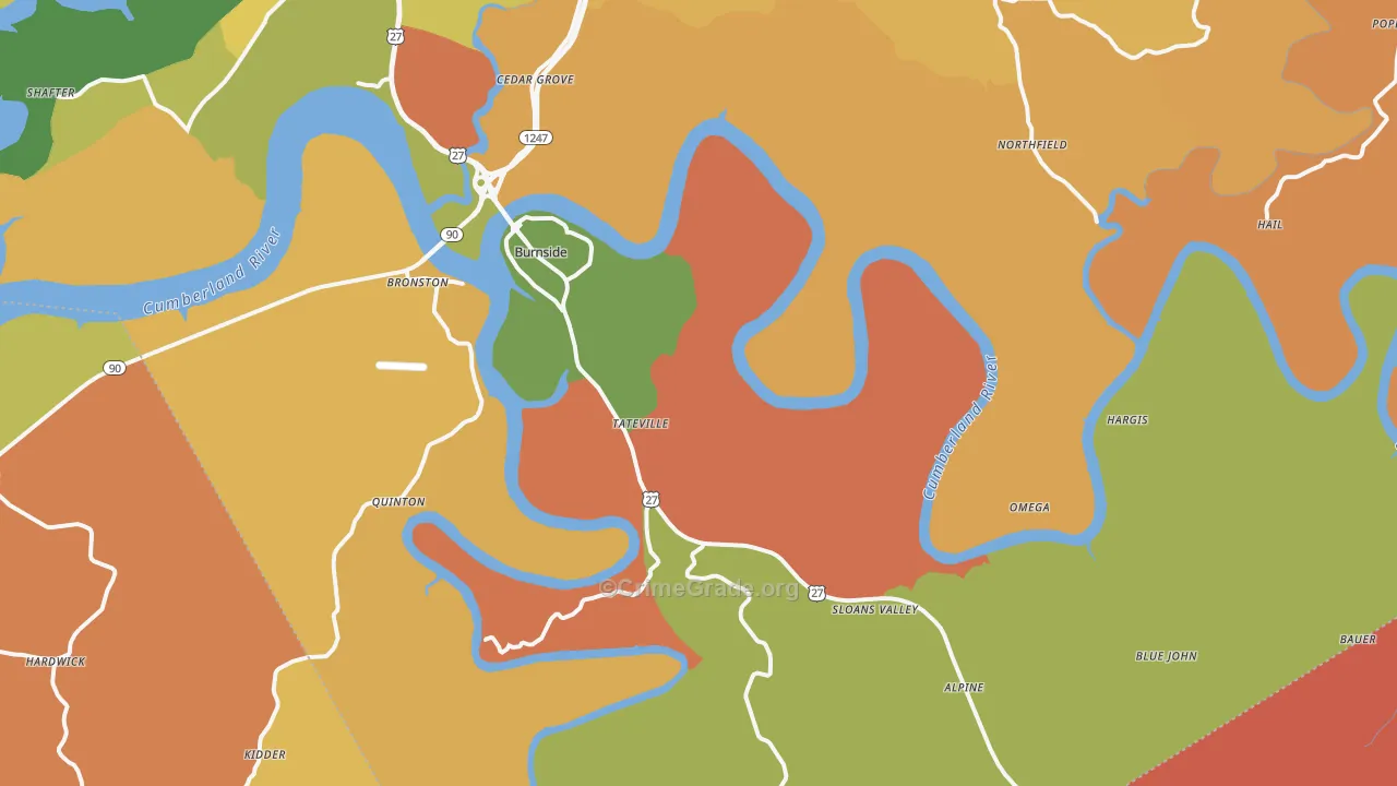 Burnside, KY Map of Vandalism Rates