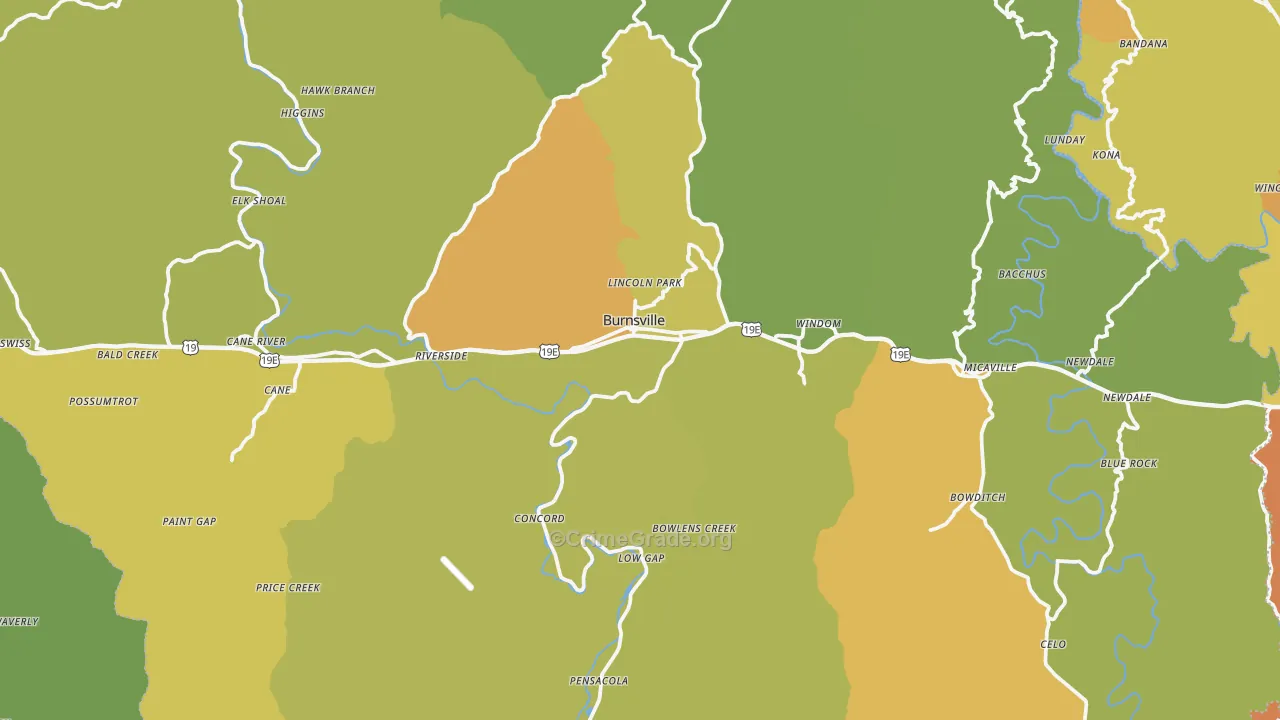 Burnsville, NC Map of Vandalism Rates