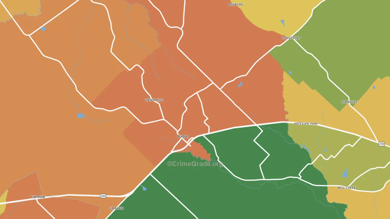 Burton, TX Map of Vandalism Rates
