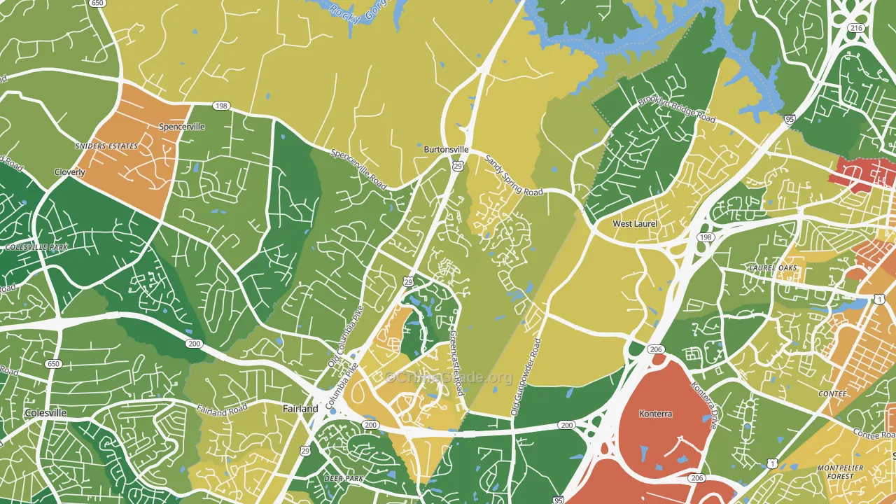Burtonsville, MD Map of Vandalism Rates
