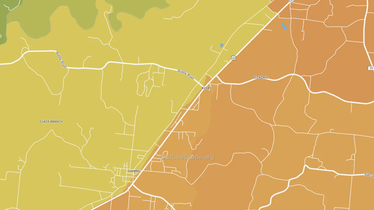 Busby, TN Map of Vandalism Rates