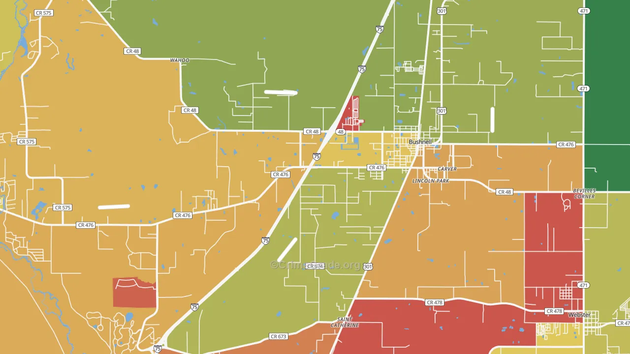 Bushnell, FL Map of Vandalism Rates
