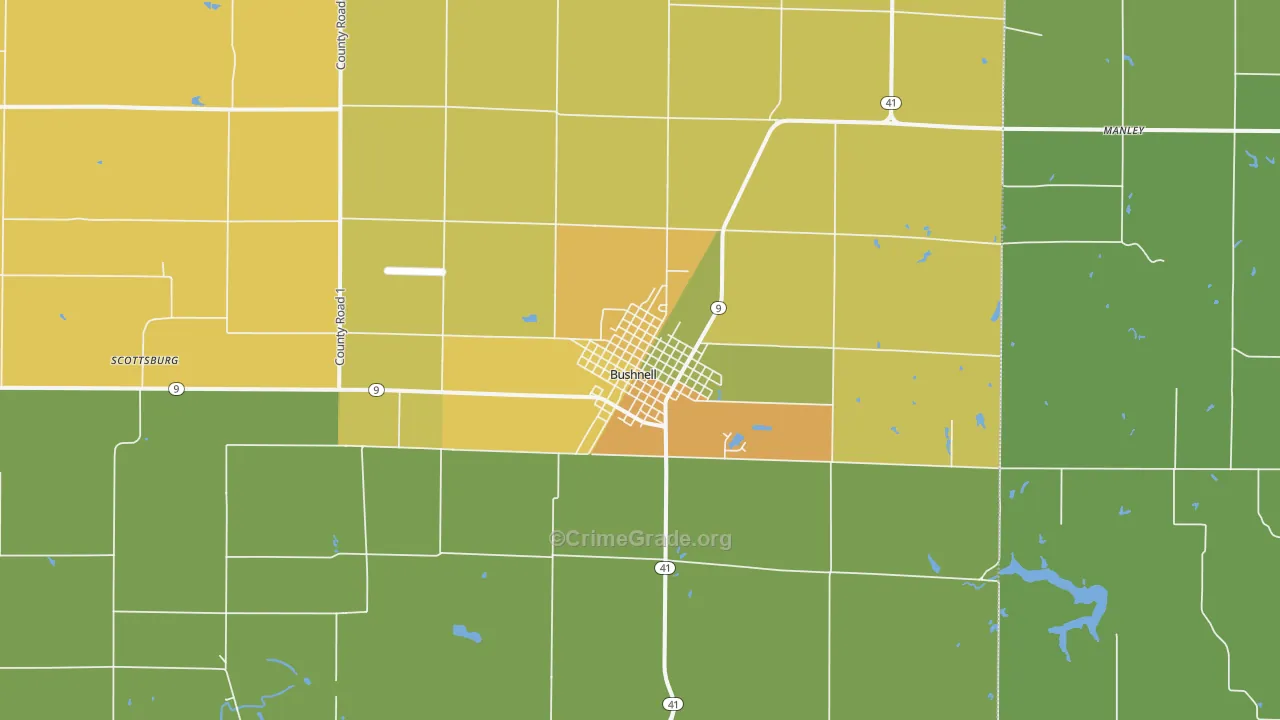 Bushnell, IL Map of Vandalism Rates