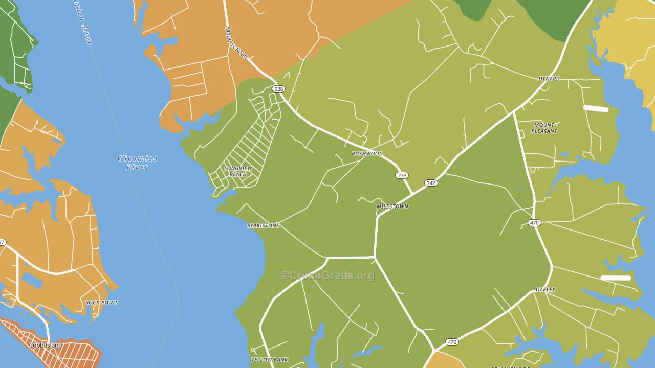 Bushwood, MD Map of Vandalism Rates