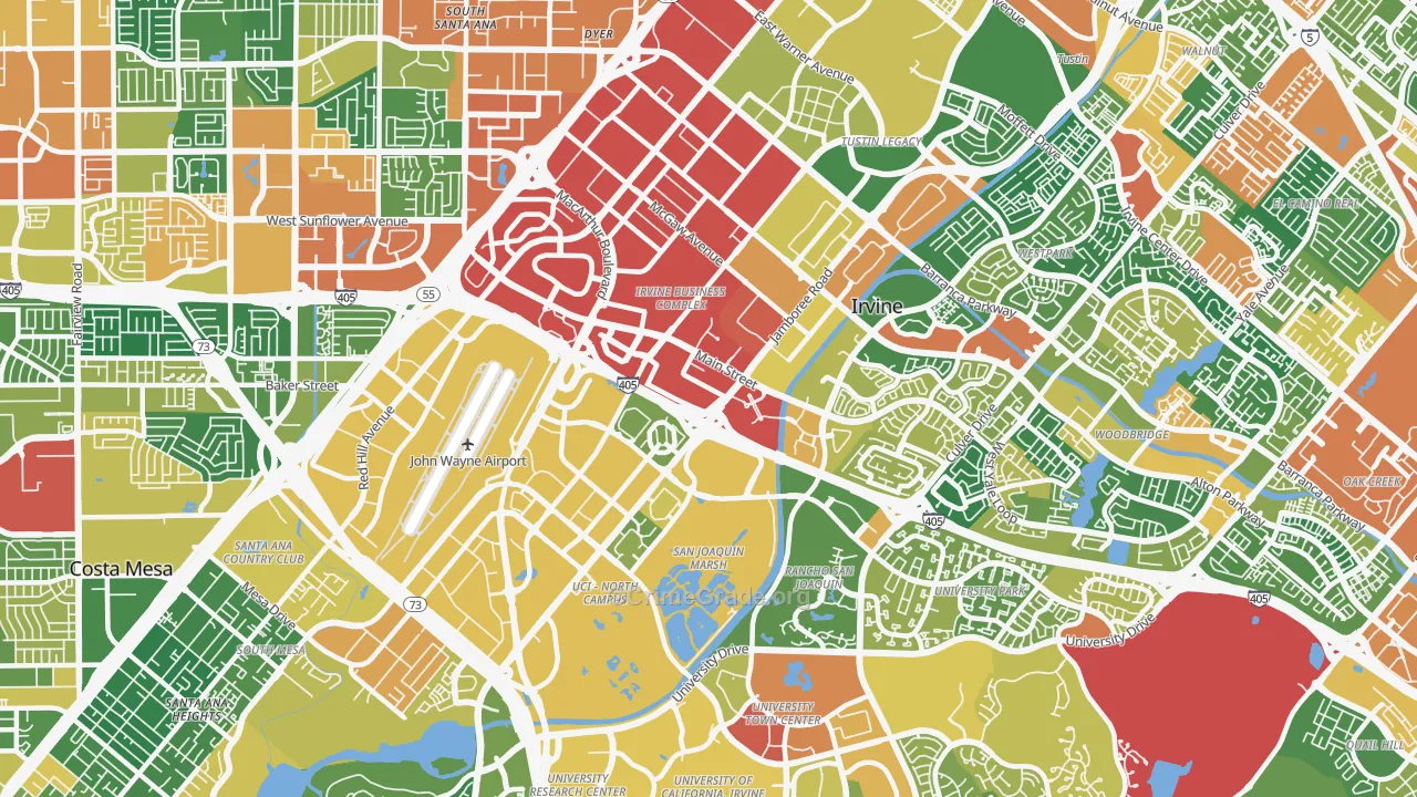 Business District, Irvine, CA Map of Vandalism Rates