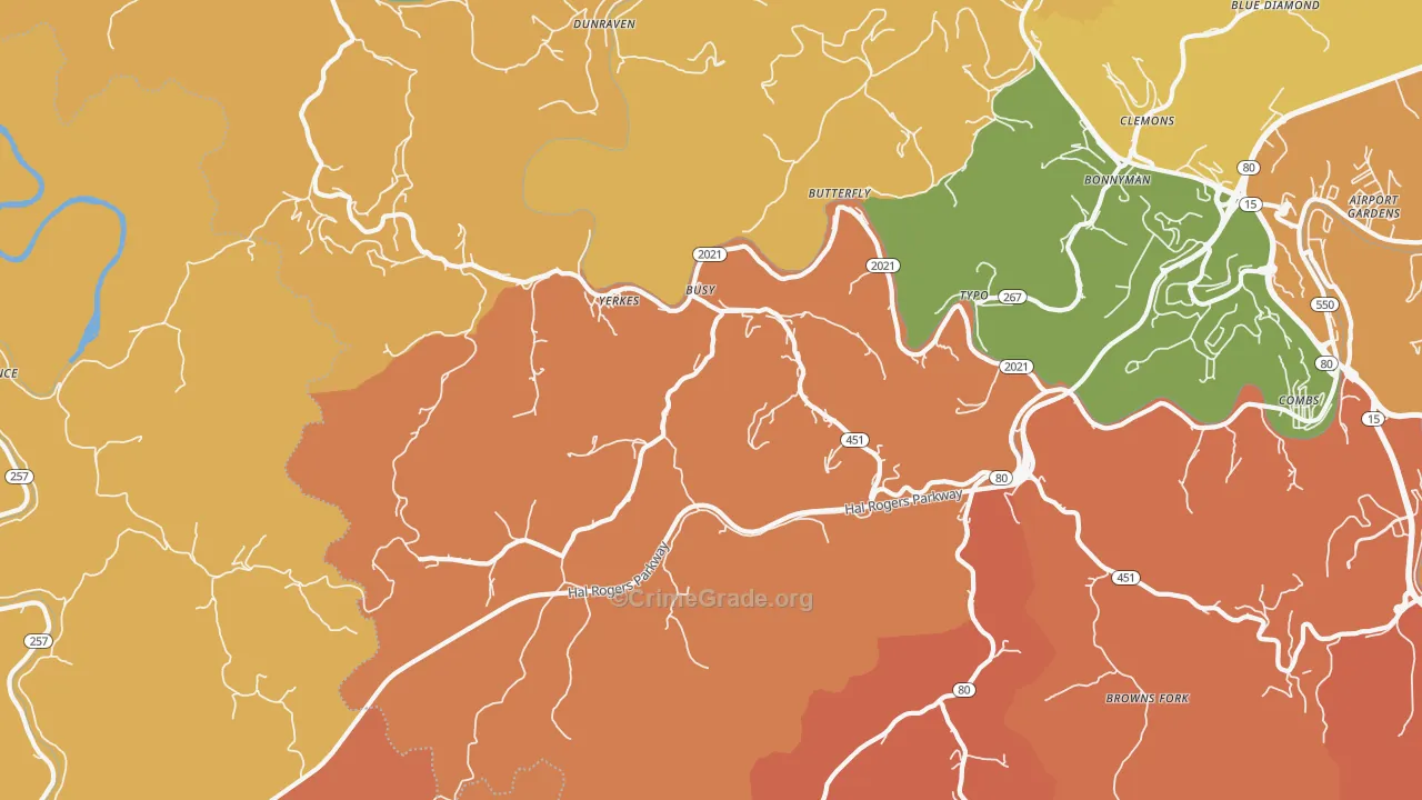 Busy, KY Map of Vandalism Rates