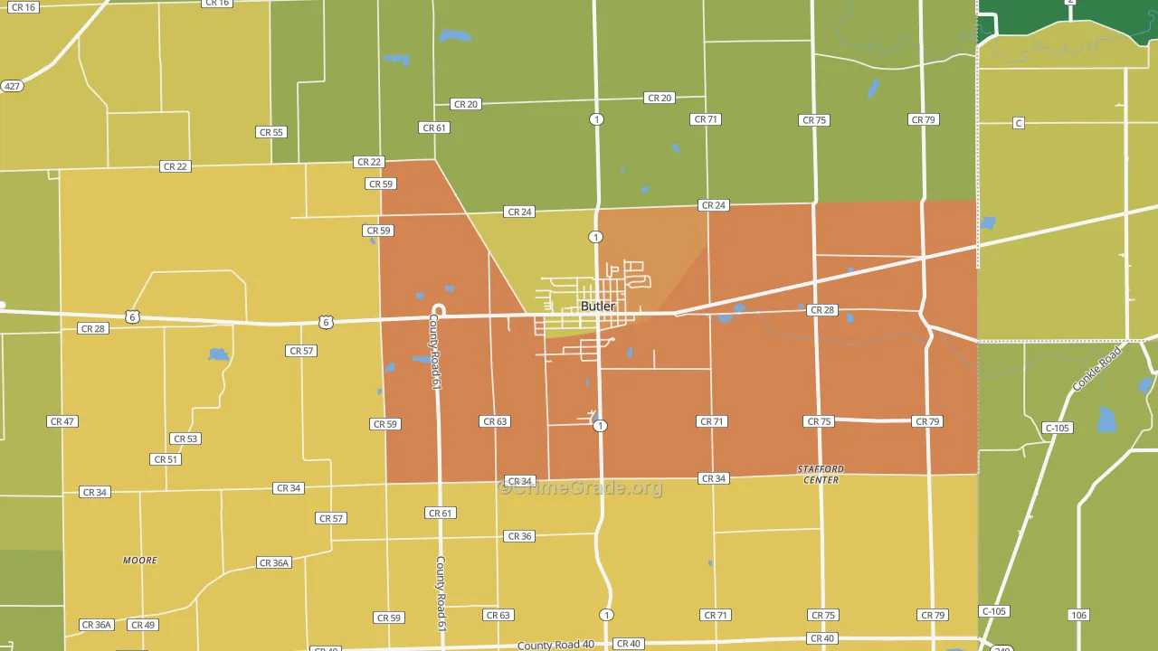 Butler, IN Map of Vandalism Rates