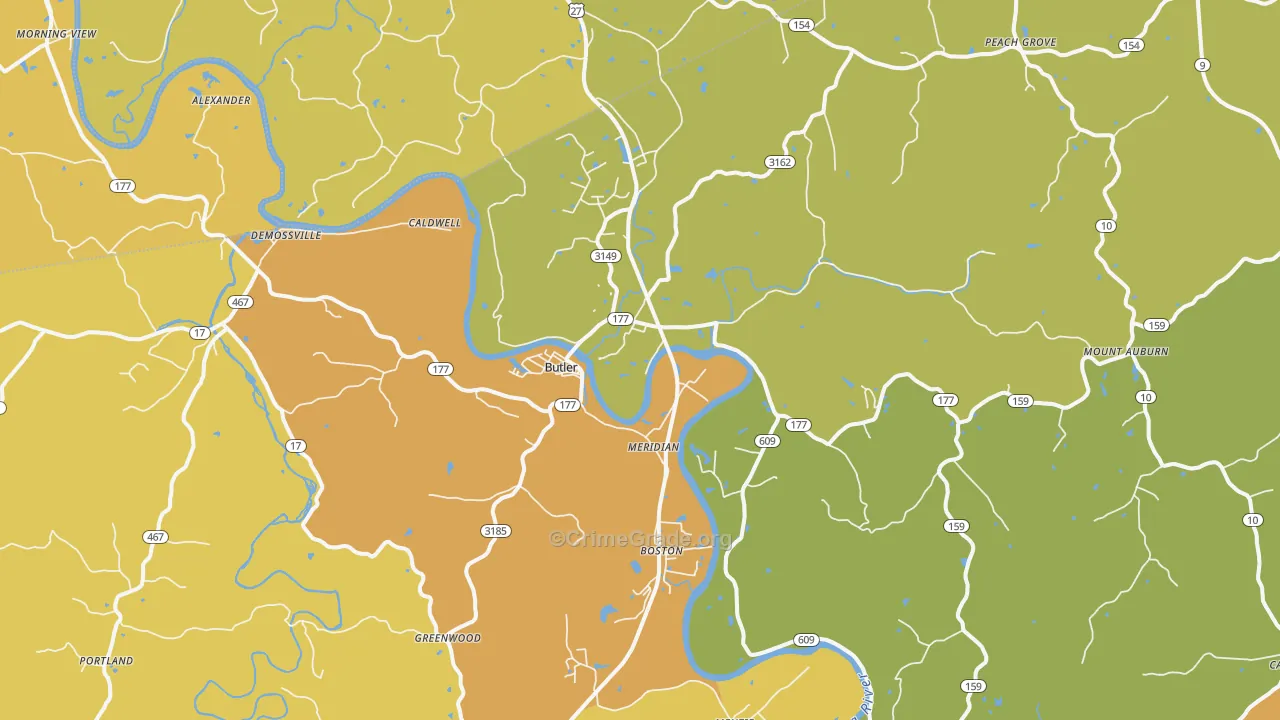 Butler, KY Map of Vandalism Rates