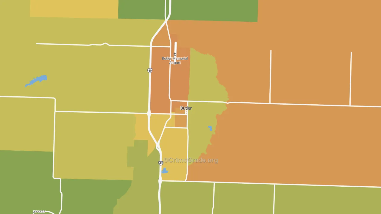 Butler, MO Map of Vandalism Rates
