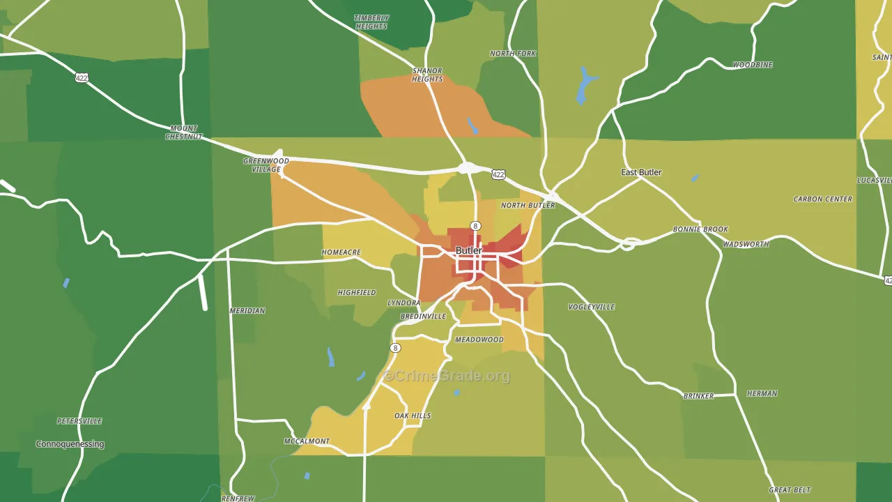 Butler, PA Map of Vandalism Rates