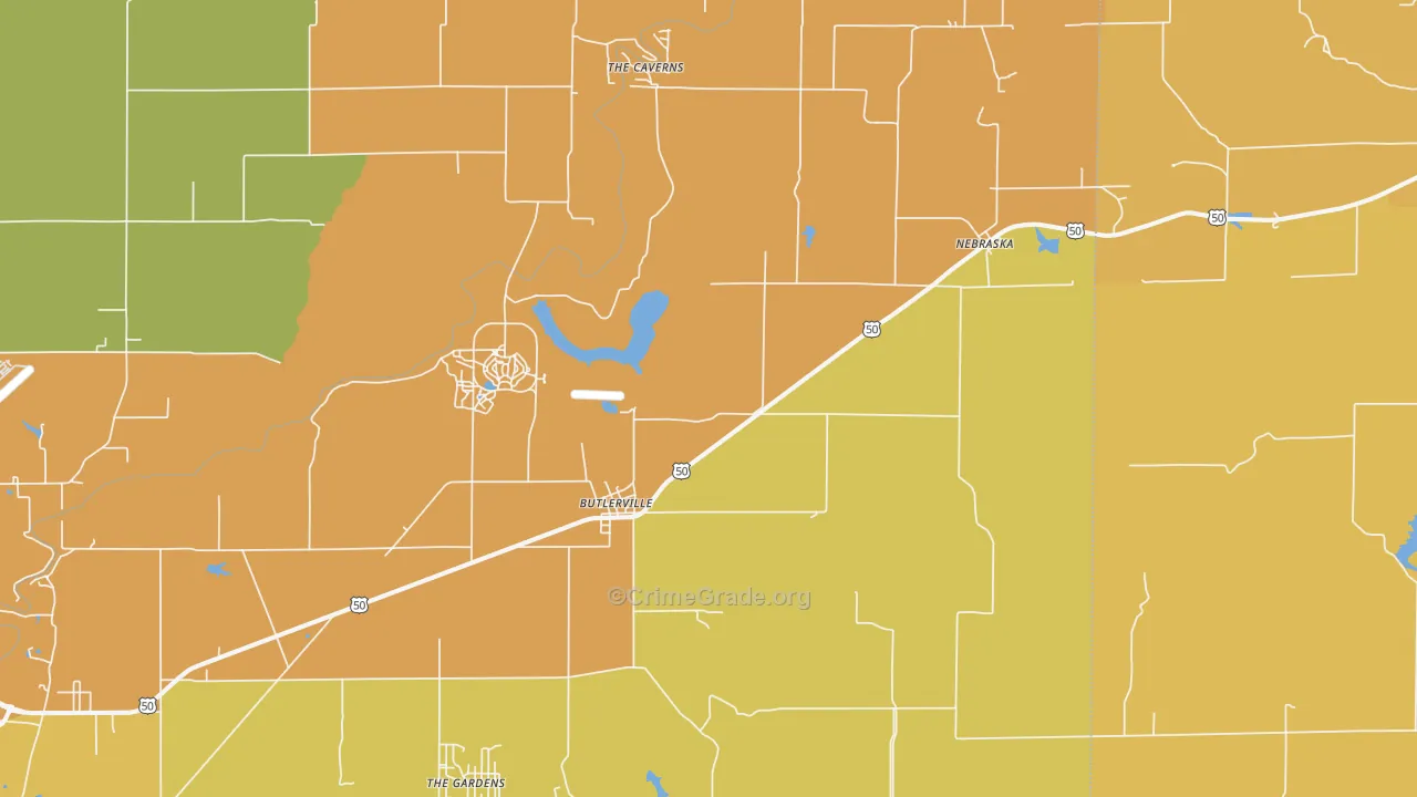 Butlerville, IN Map of Vandalism Rates