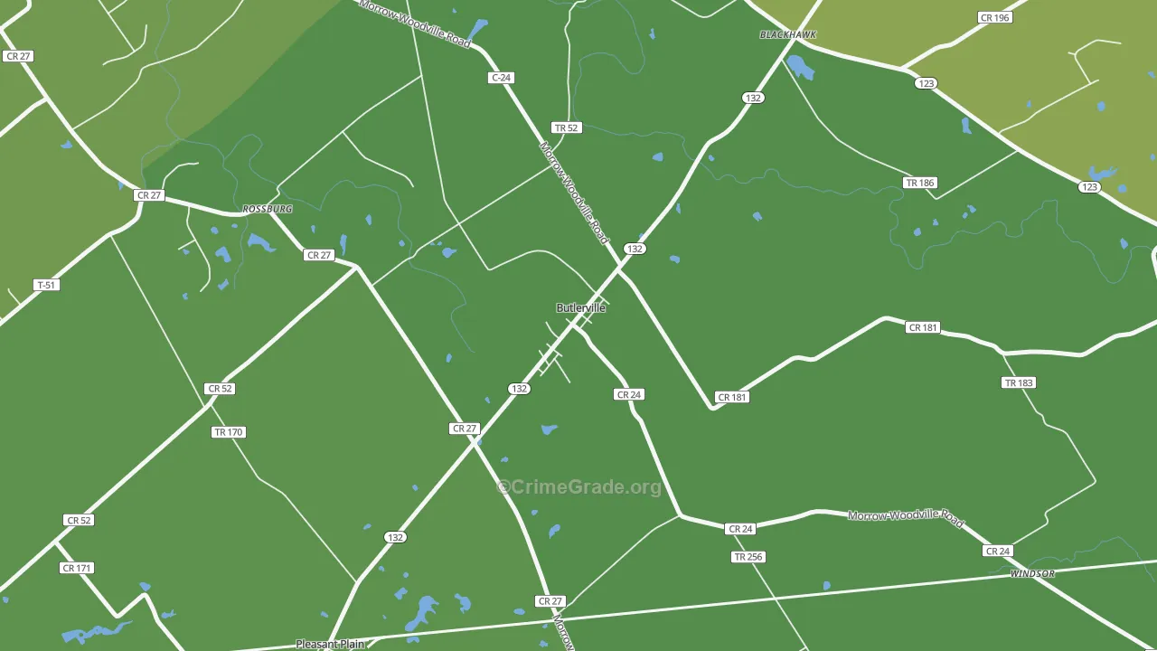 Butlerville, OH Map of Vandalism Rates