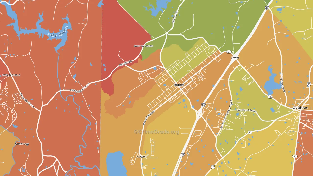 Butner, NC Map of Vandalism Rates