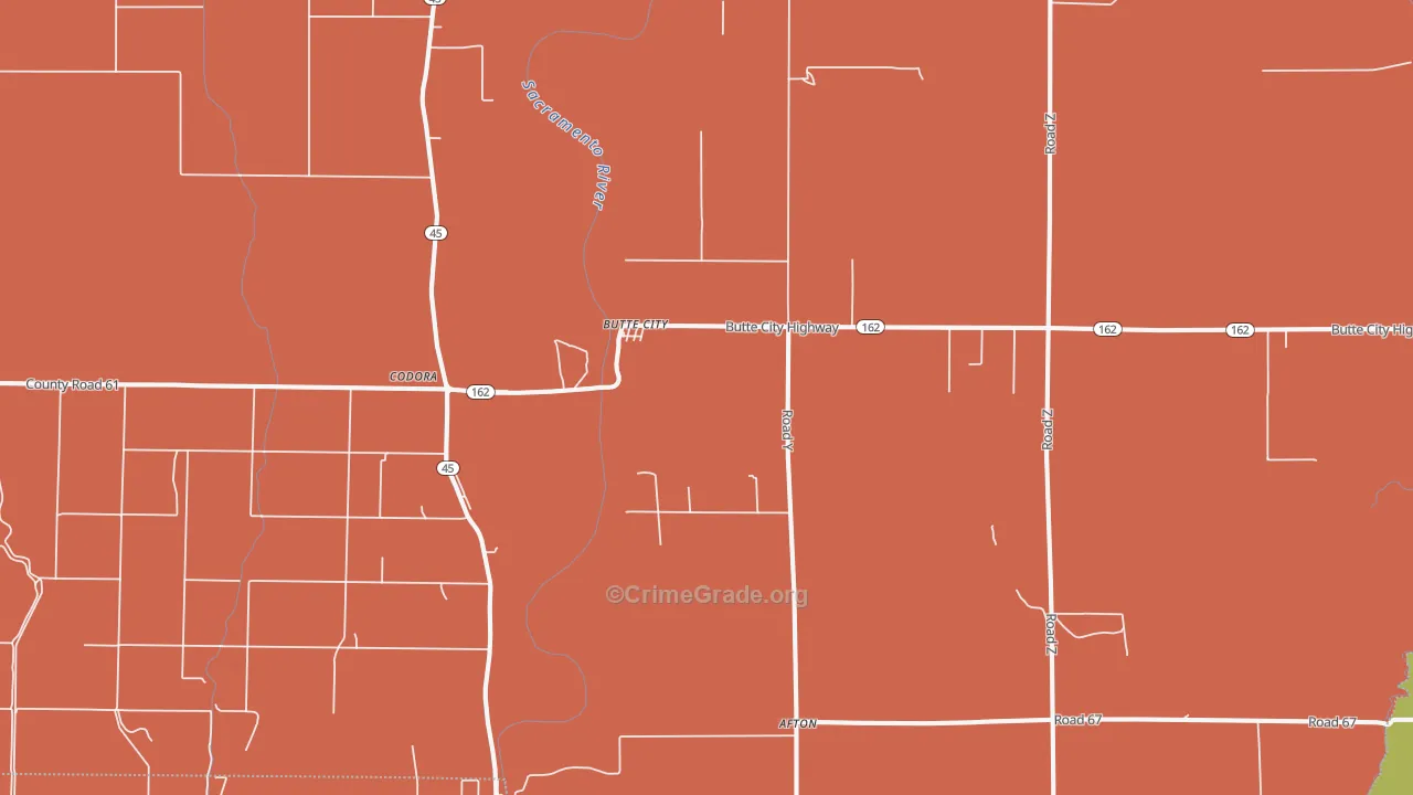 Butte City, CA Map of Vandalism Rates