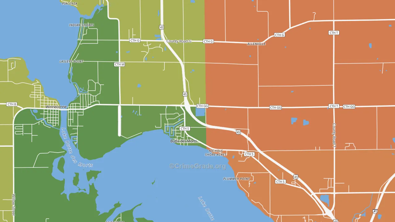 Butte Des Morts, WI Map of Vandalism Rates