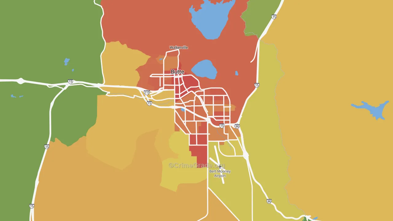 Butte, MT Map of Vandalism Rates