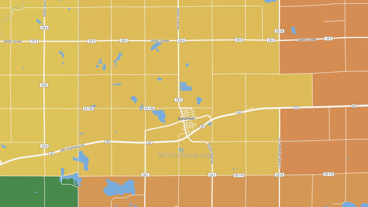Butterfield, MN Map of Vandalism Rates