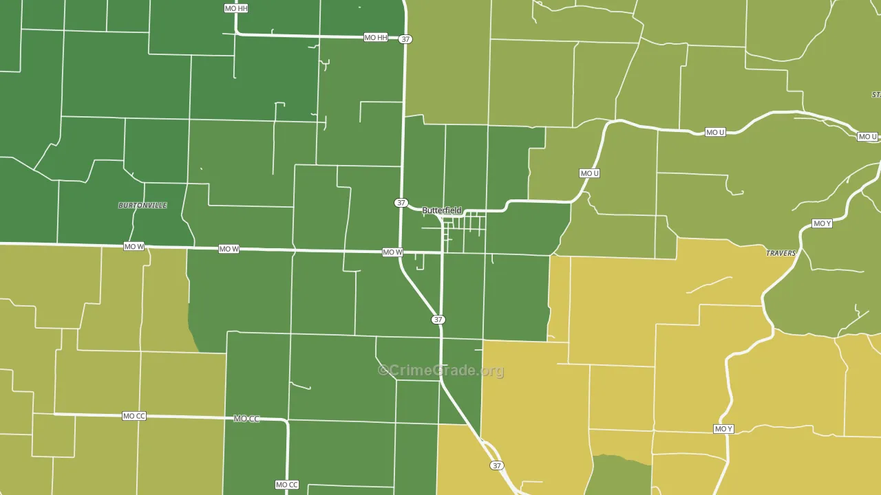 Butterfield, MO Map of Vandalism Rates