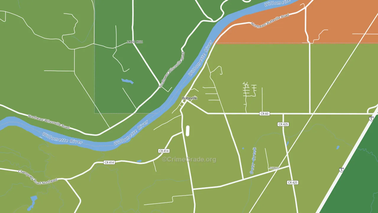 Butteville, OR Map of Vandalism Rates