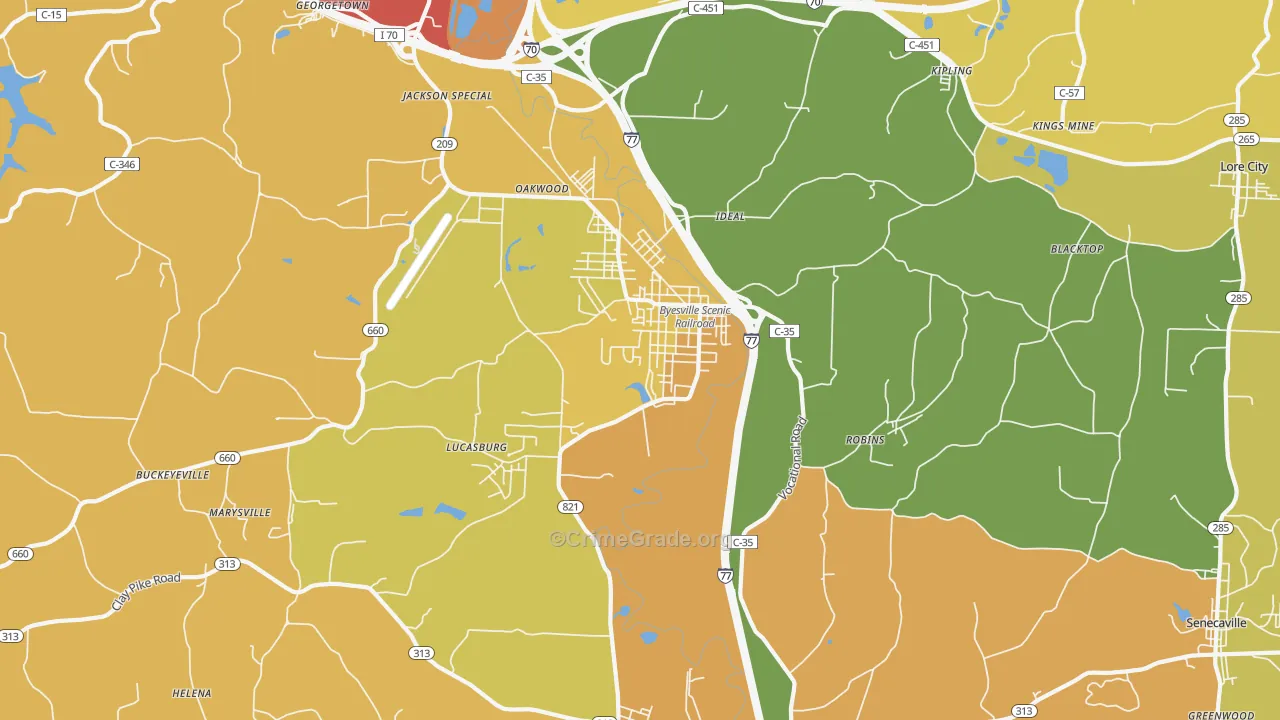 Byesville, OH Map of Vandalism Rates