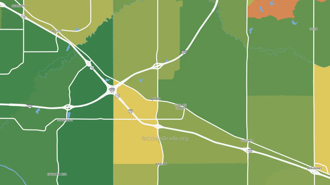 Byhalia, MS Map of Vandalism Rates