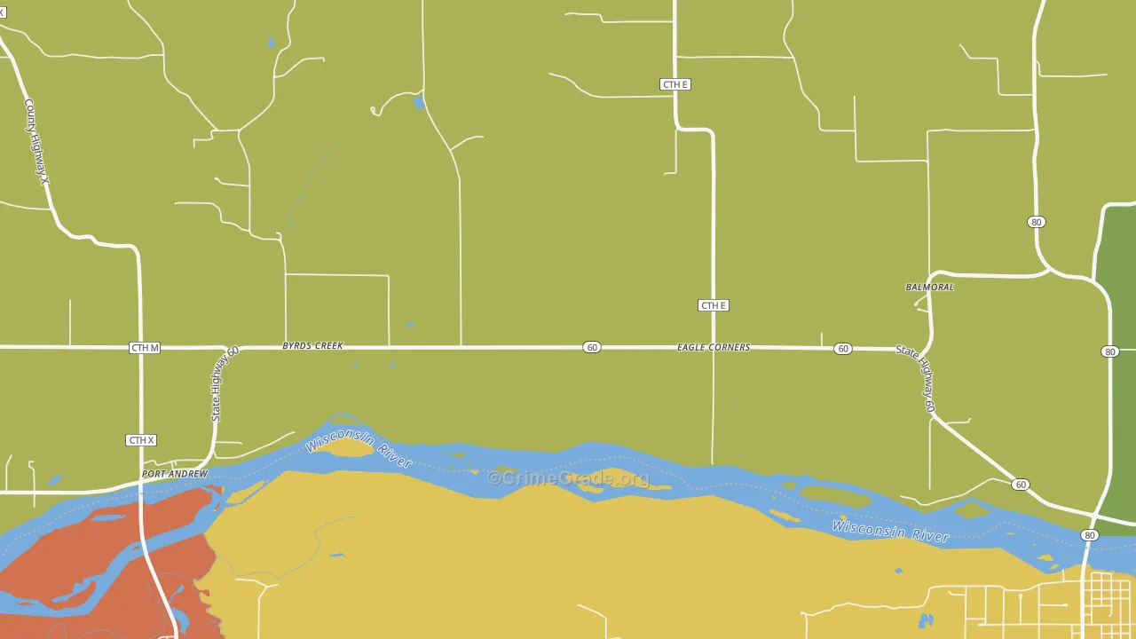 Byrds Creek, WI Map of Vandalism Rates