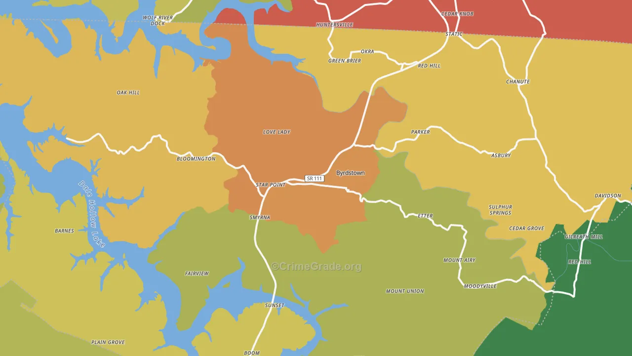 Byrdstown, TN Map of Vandalism Rates