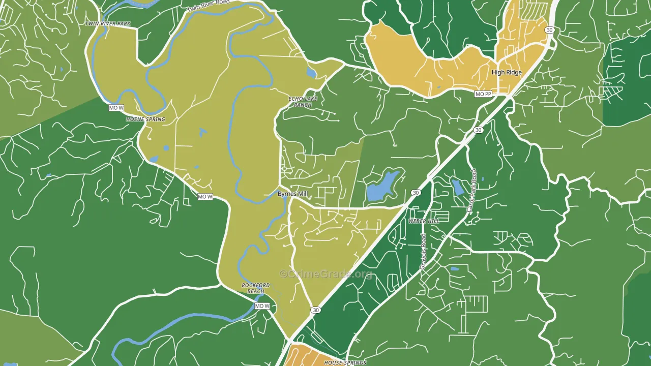 Byrnes Mill, MO Map of Vandalism Rates