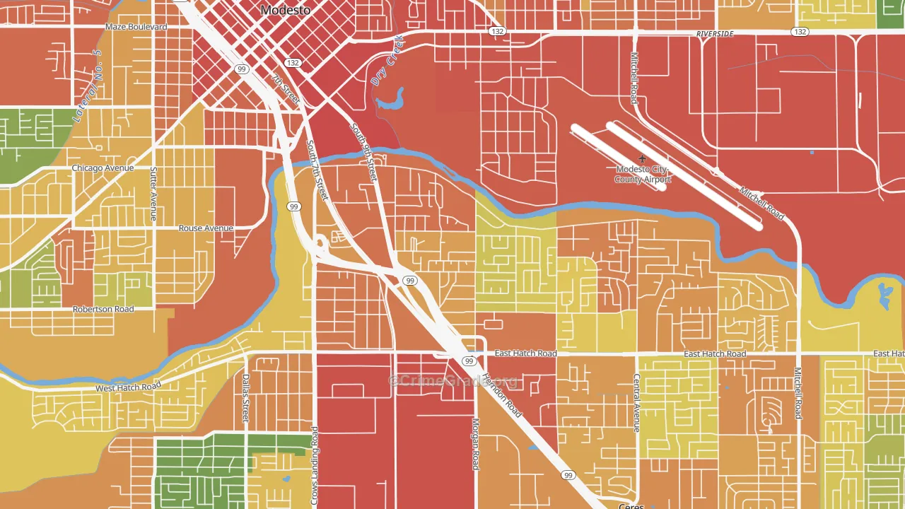 Bystrom, Modesto, CA Map of Vandalism Rates