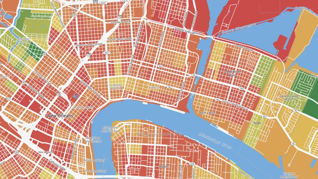 Bywater, New Orleans, LA Map of Vandalism Rates
