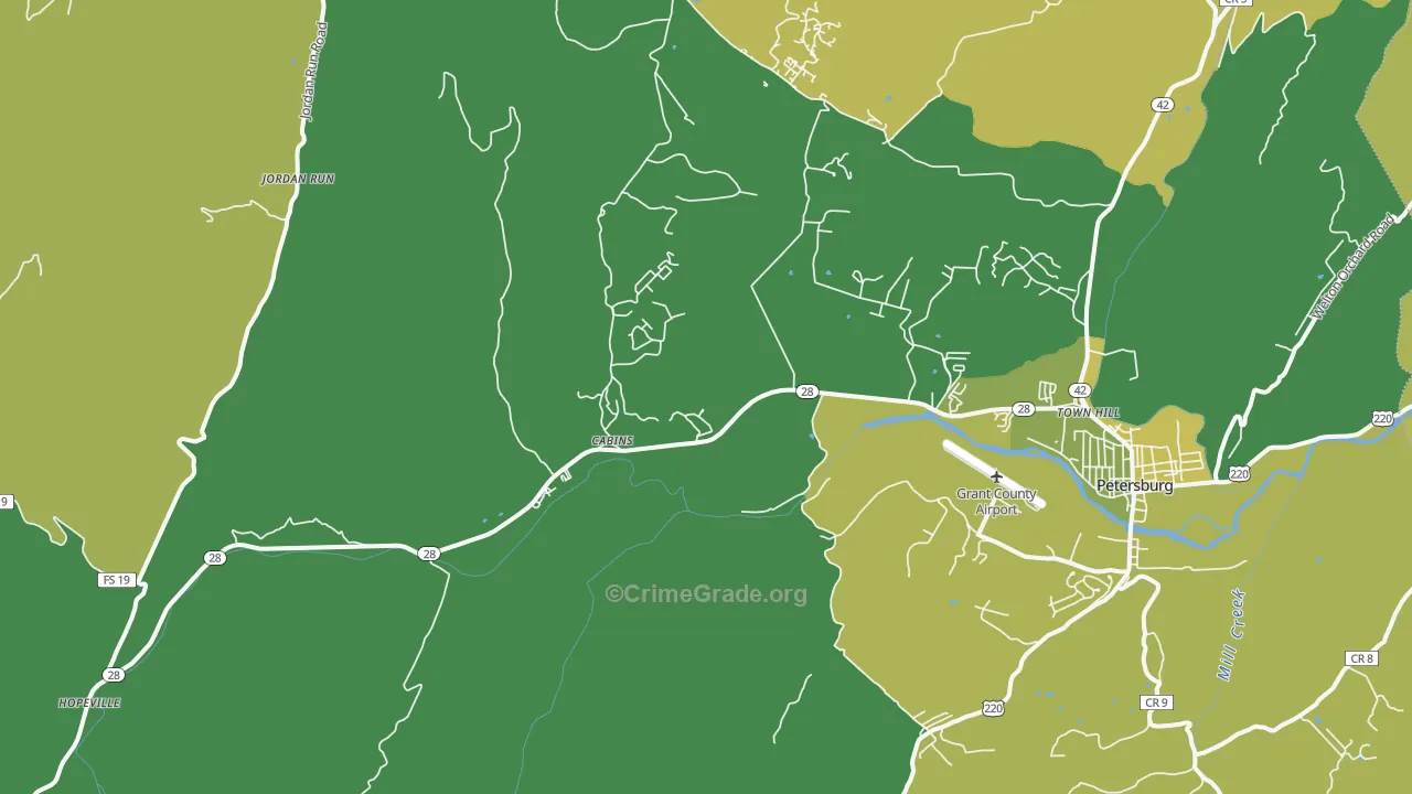 Cabins, WV Map of Vandalism Rates