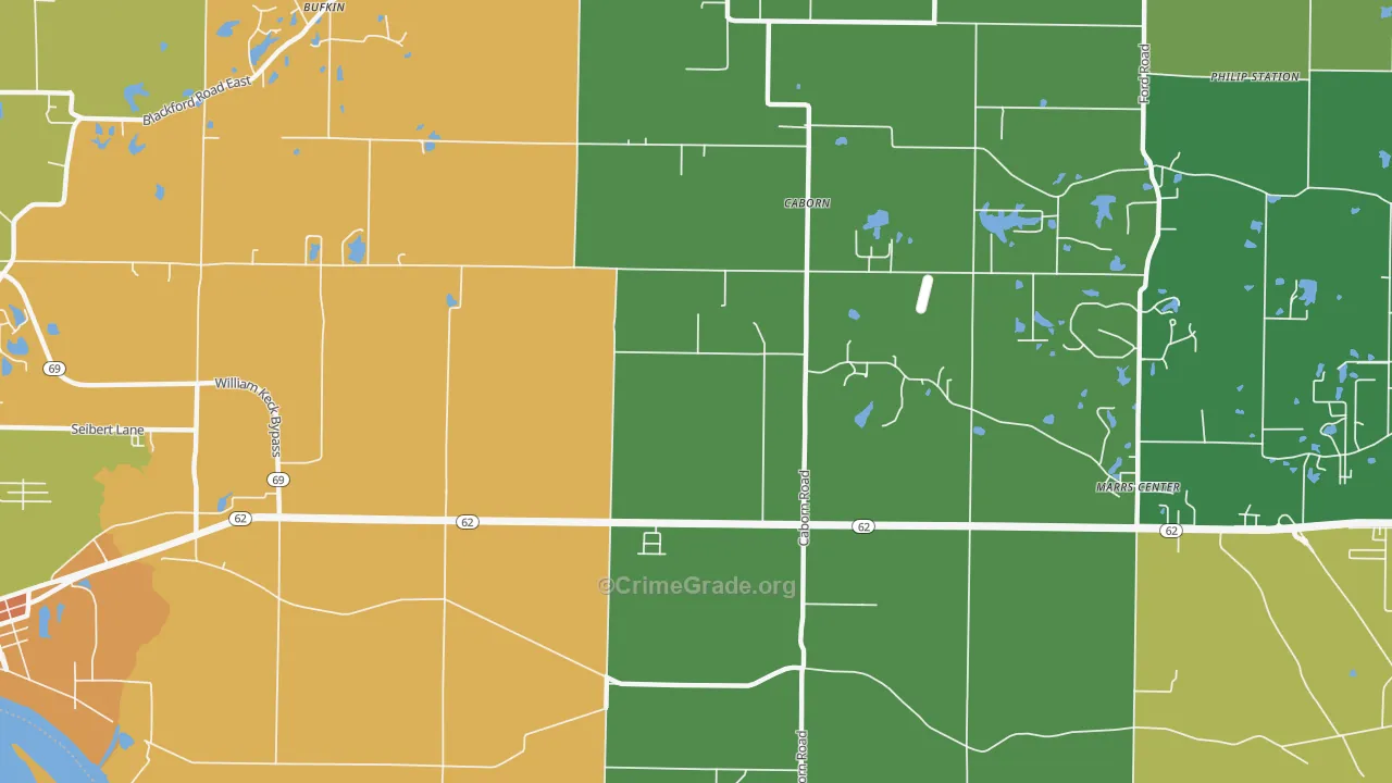 Caborn, IN Map of Vandalism Rates