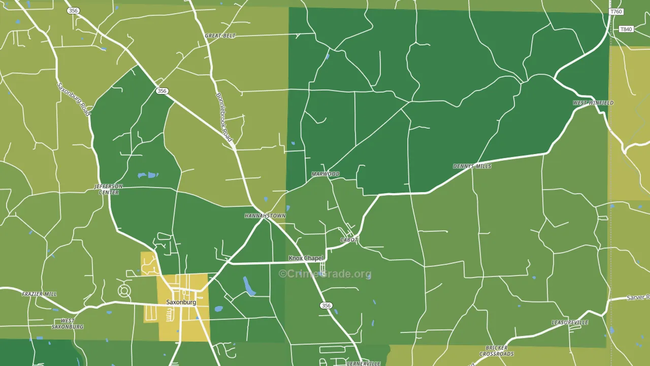 Cabot, PA Map of Vandalism Rates