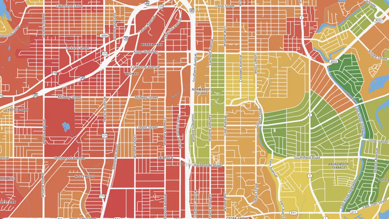Caddo Heights-South Highlands, Shreveport, LA Map of Vandalism Rates
