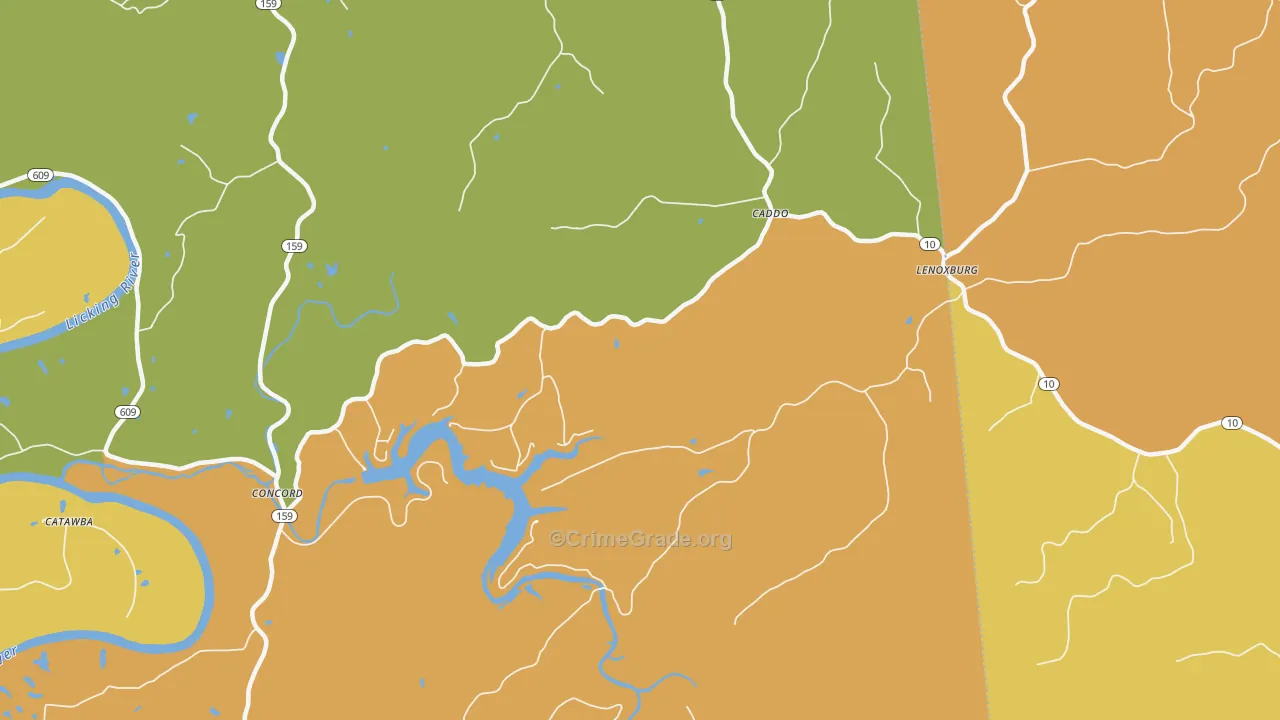 Caddo, KY Map of Vandalism Rates