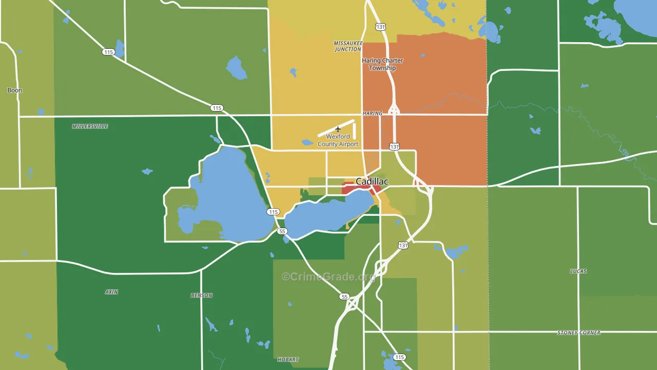 Cadillac, MI Map of Vandalism Rates