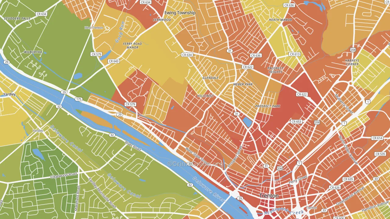 Cadwalader-Hillcrest, Trenton, NJ Map of Vandalism Rates