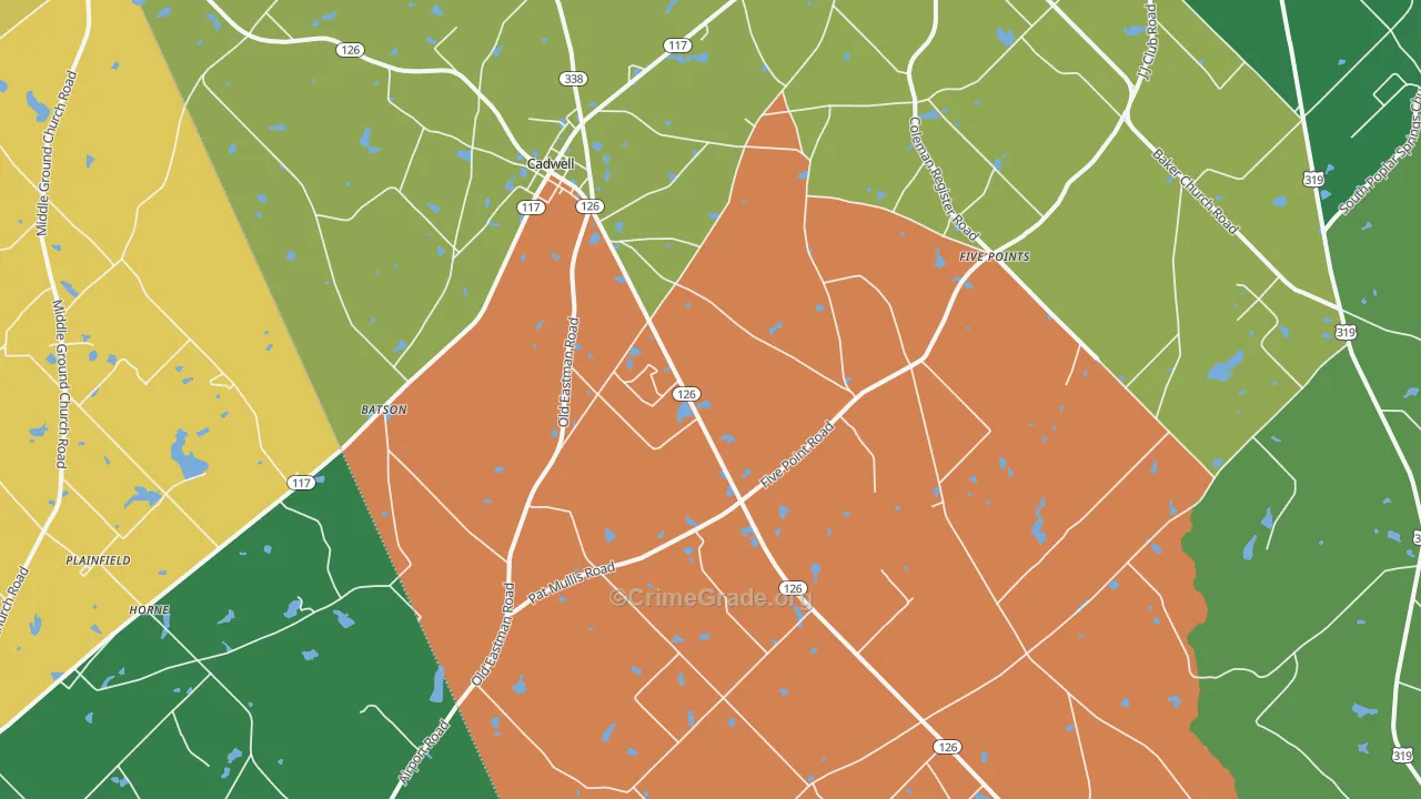 Cadwell, GA Map of Vandalism Rates