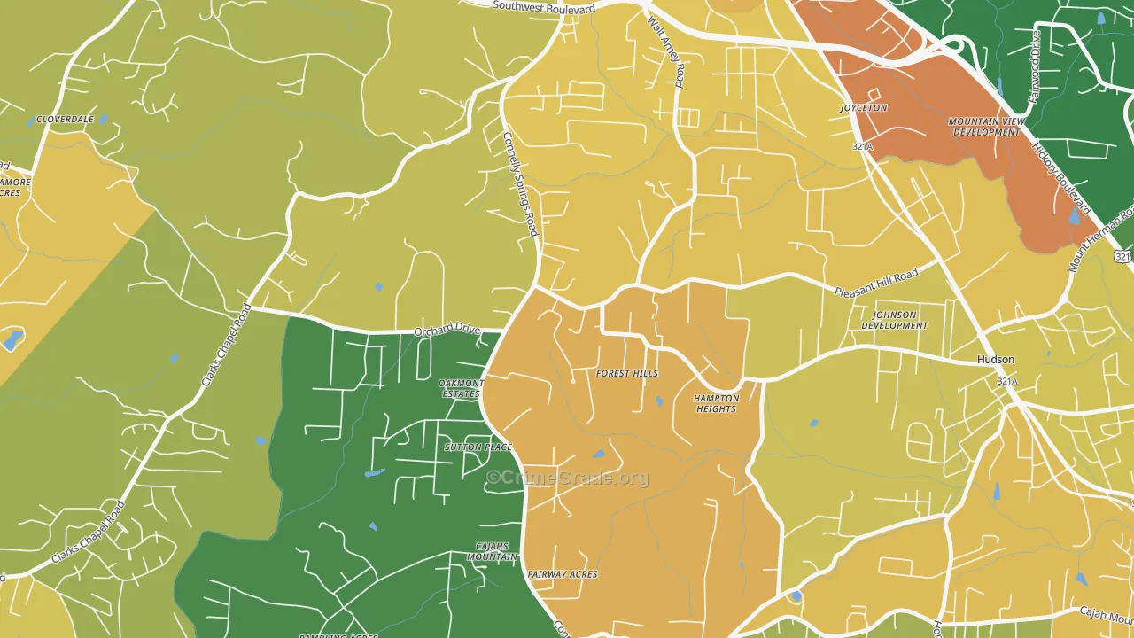 Cajahs Mountain, NC Map of Vandalism Rates