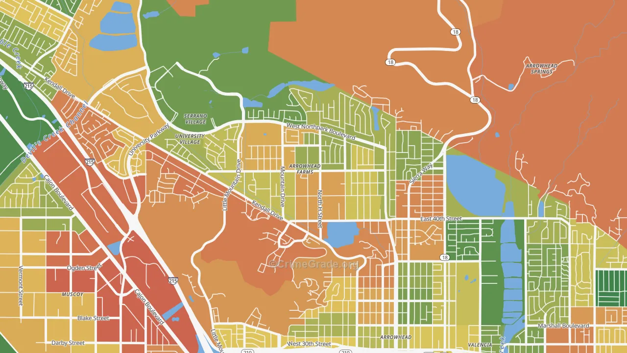 Cajon, San Bernardino, CA Map of Vandalism Rates