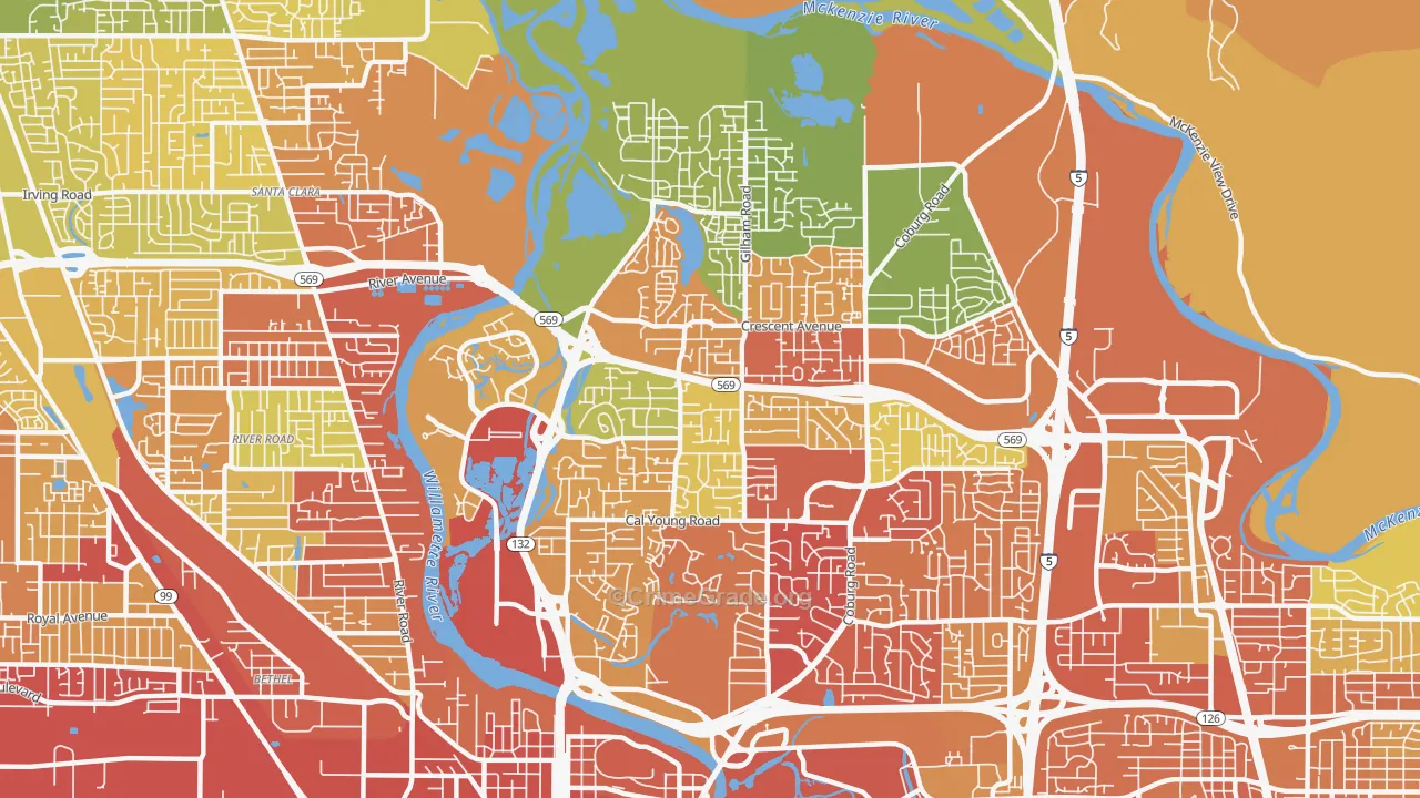Cal Young, Eugene, OR Map of Vandalism Rates