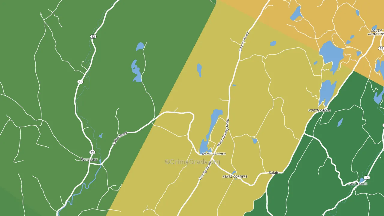Calais, VT Map of Vandalism Rates