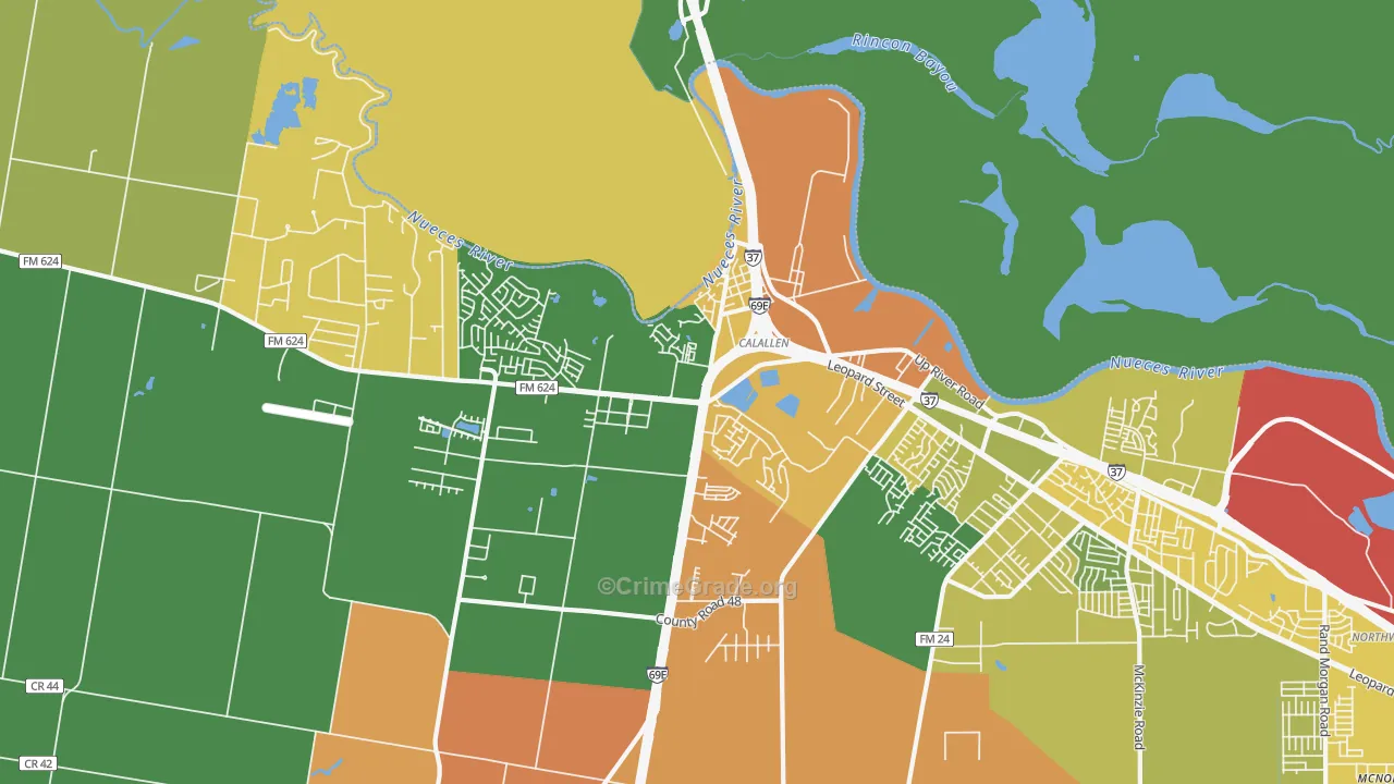 Calallen, Corpus Christi, TX Map of Vandalism Rates